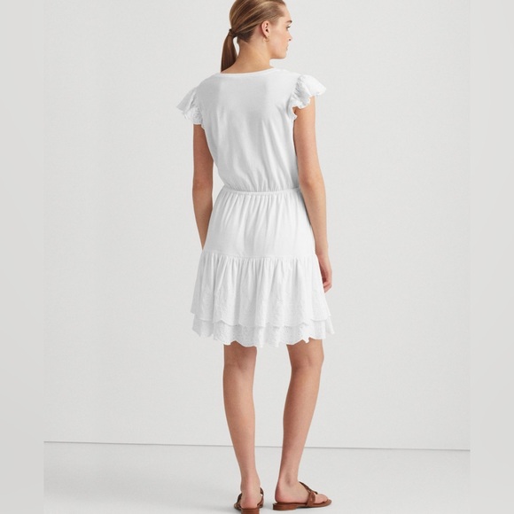 RALPH LAUREN Womens White Eyelet Ruffled Drawstring Waist Lined Tiered - Picture 2 of 3